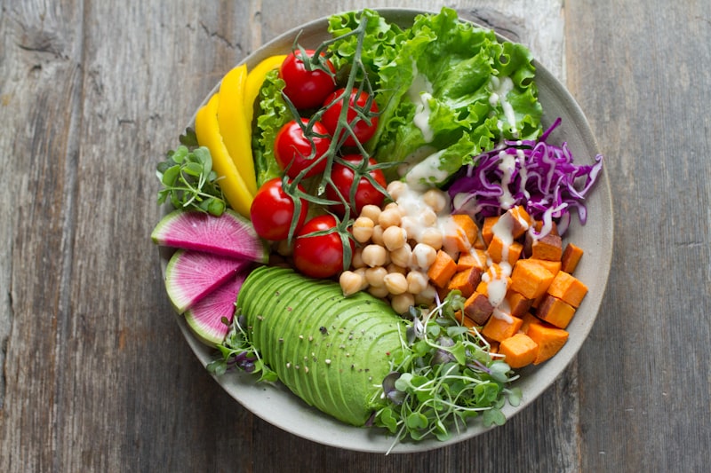 Colorful plant-based meal ingredients